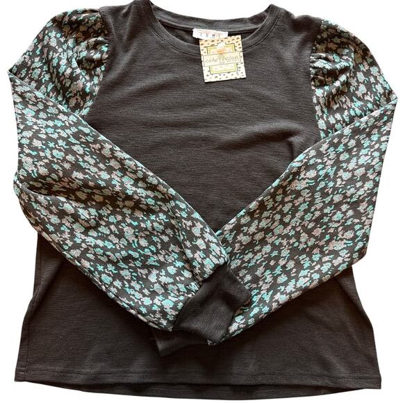 THML Wild At Heart Leopard Sleeve Sweater Blue Gray Black S 🐆✨ - Picture 1 of 7